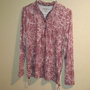 Eddie Bauer Swim women’s Pink tropical 1/4 zip Rashguard UPF 50 size S